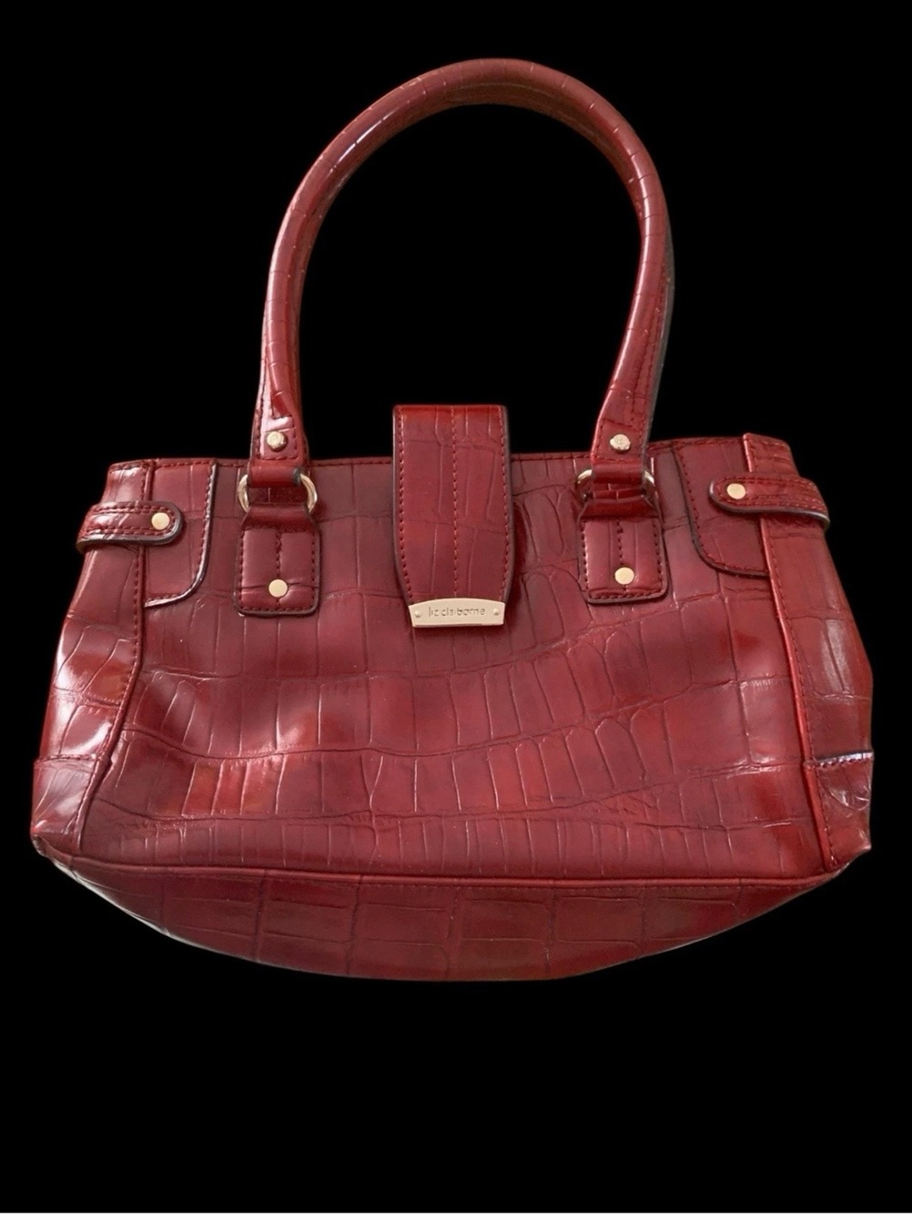 LIZ Claiborne Red Crocodile Embossed Tote Handbag Excellent Condition
